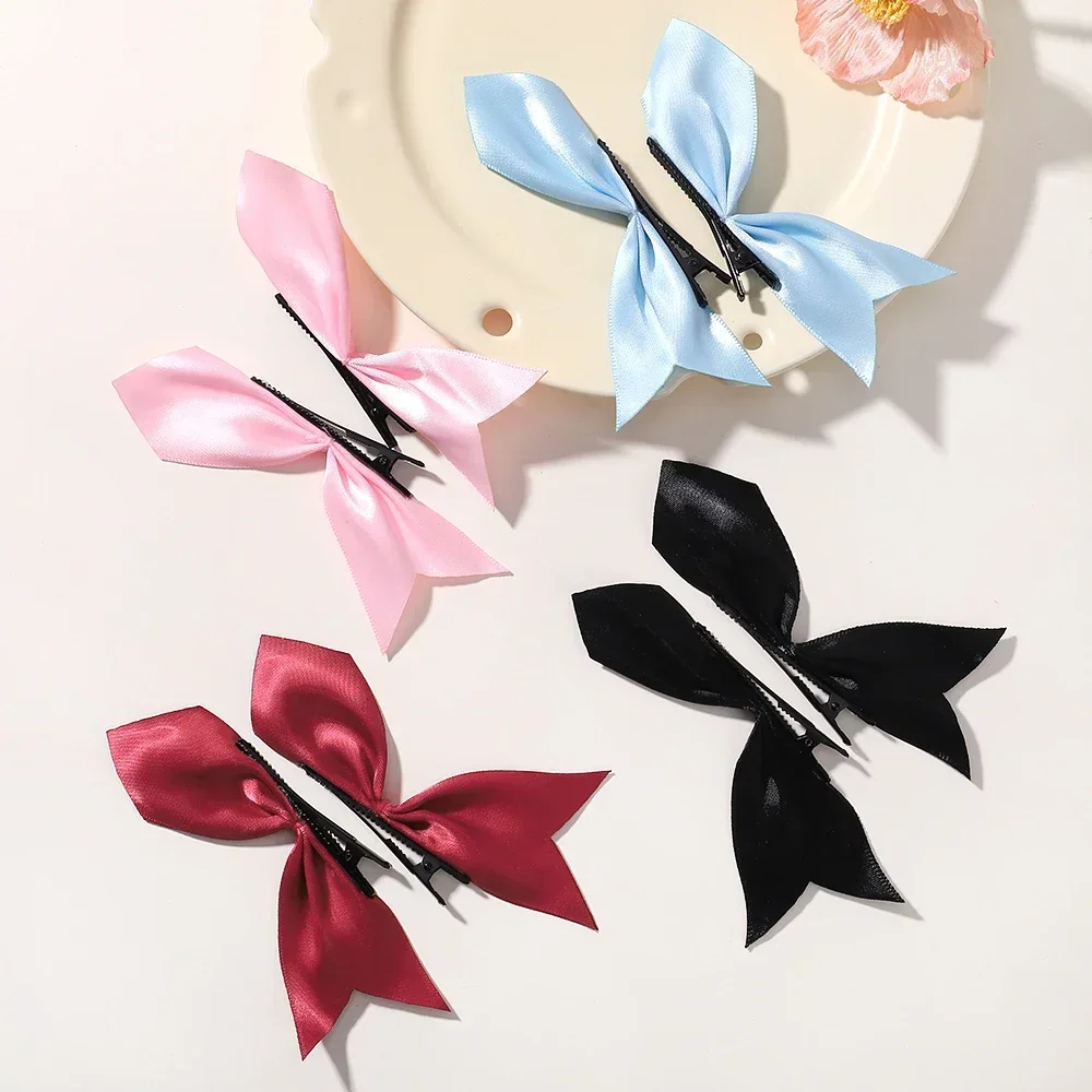 

2pcs Black White Ribbon Hair Bows Clips Vintage Bowknot Side Hairpin Cute Girls Barrettes Headdress Hair Accessories for Women