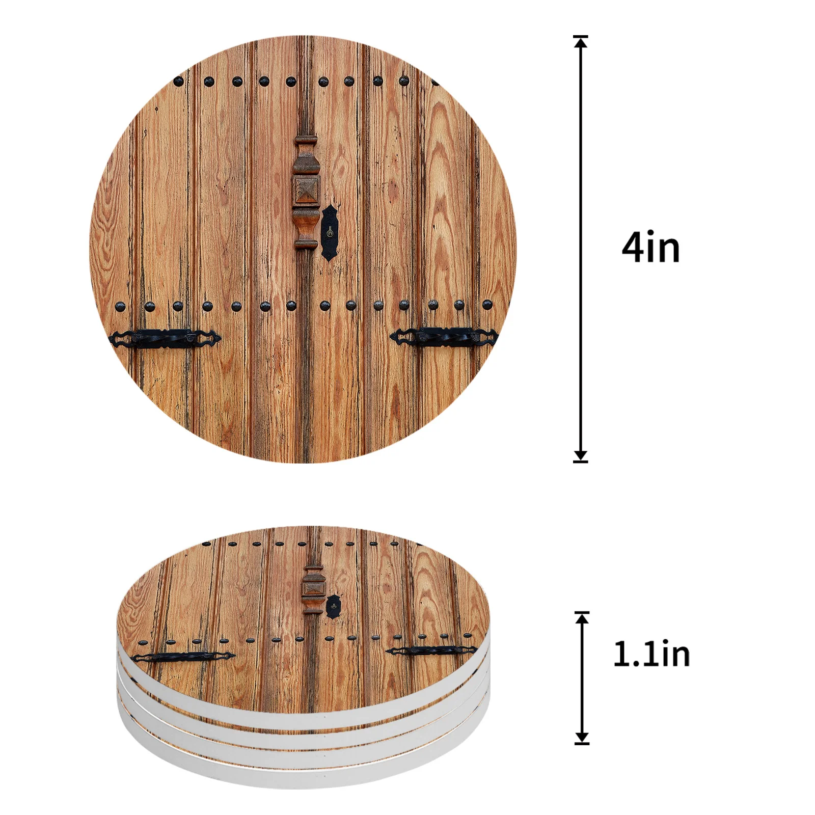 Wooden Door Retro Style Ceramic Coaster Set Kitchen Table Round Placemat Luxury Decor Coffee Tea Cup Coasters