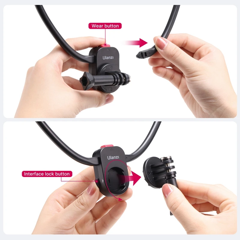 Magnetic Neck Holder Mount for Action Cameras - ULANZI Go Quick II POV Necklace Mount Quick Release Hands  Attachments