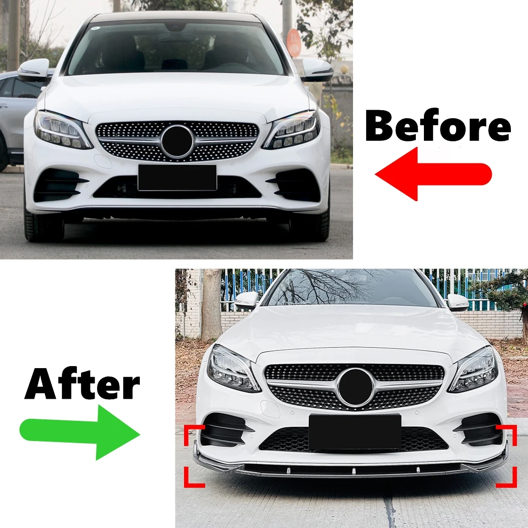 Para-choque dianteiro spoiler para mercedes-benz c-class w205 c205 s205 amg 2019-2021 protetor de para-choque dianteiro divisor de lâmina inferior