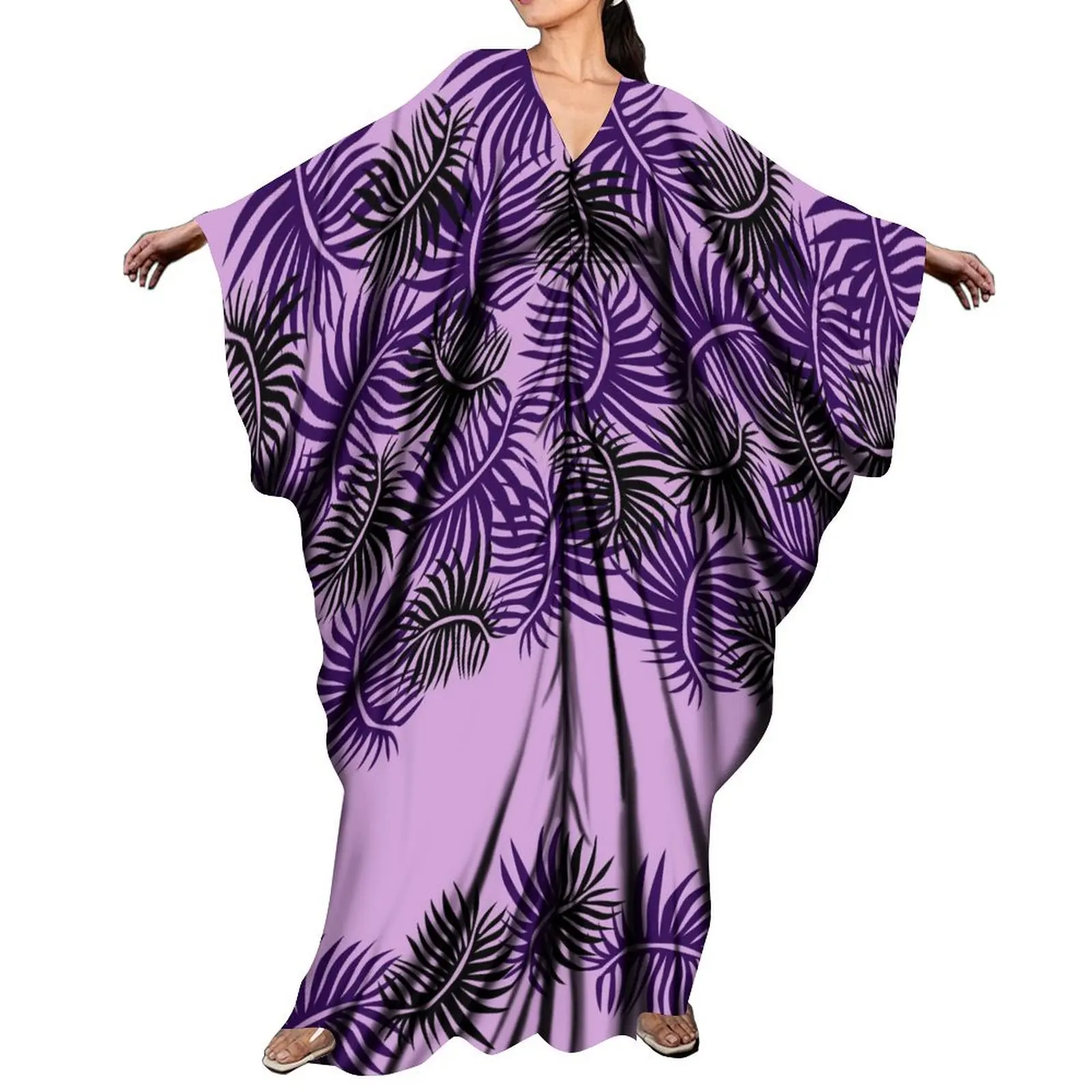 Hot Sales Butterfly Sleeve Floor Length Kaftan Dress Custom Pacific Island Design Dresses Women Elegant Maxi Evening Party Dress