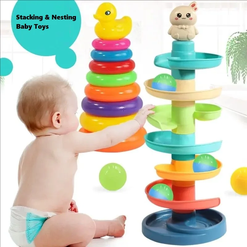 Montessori Toys for Babies 6-12 Months Baby Stacking Blocks Rings Tower Sorting Sensory Educational Learning Toys for Toddler