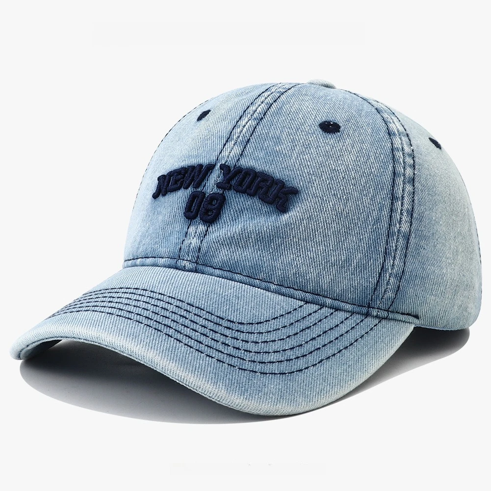 نيويورك التطريز المرأة قبعة 2025 جديد عالية الجودة الدنيم قبعة بيسبول الرجال النسخة الكورية رسالة بسيطة قبعة مطرزة