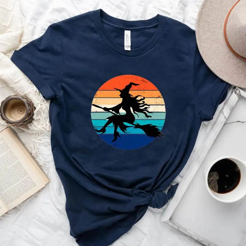 Csetas Fenas Coloridas Retrô de loween em Aodão Puro com Design de Vassoura Mágica Enaçada para Festas de lo...