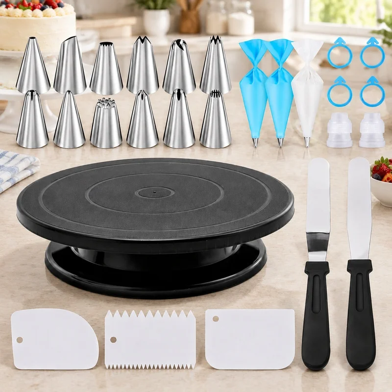 76-Piece Cake Decorating Kit Featuring a Rotating Anti-Slip Stand for Cookies, Cream, and Baking Crafts - Perfect for All Skill