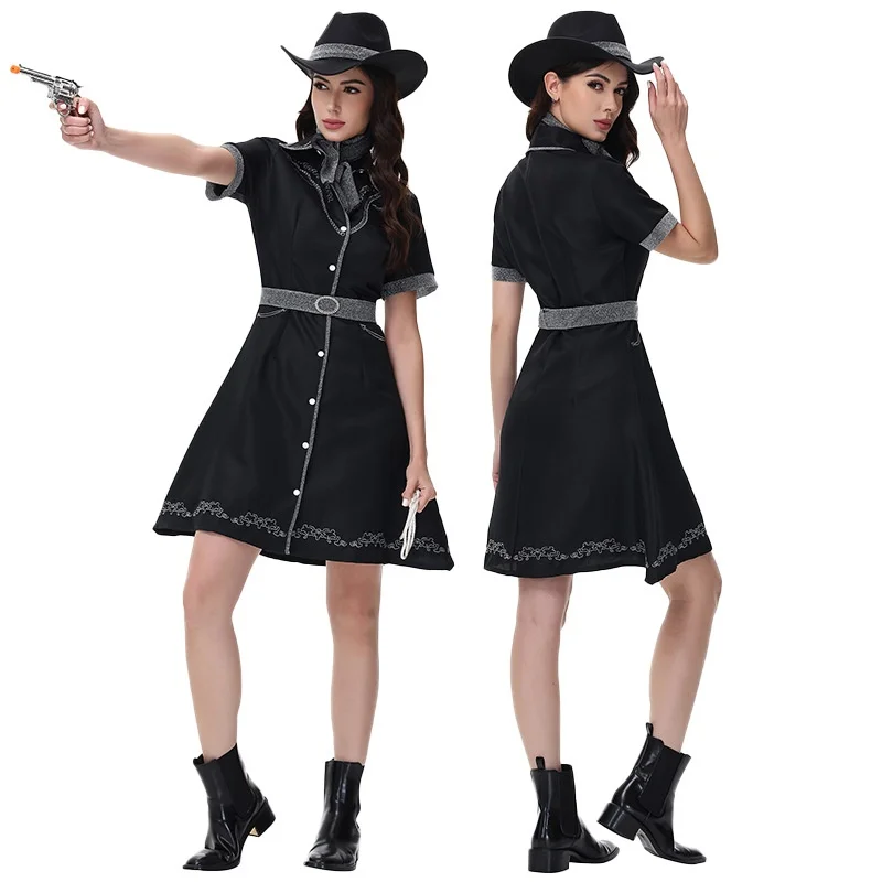 

Хэллоуин ковбойский тематический костюм для косплея, юбка в стиле вестерн, шляпа для взрослых, маскарадный танец, розничная одежда для выступлений, женская мода