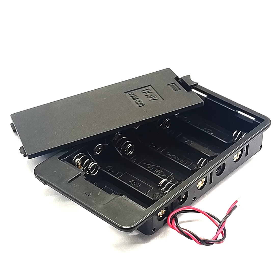 6AA battery box with buckle cover 6 Slot 9V with cover and cable DC9V battery holder 6 AA battery Case