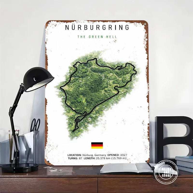 Nurburgring Circuit 3D Printed Texture Poster Personalized Wall Art Retro Metal Tin Signs for Decoration At Home Office Decor