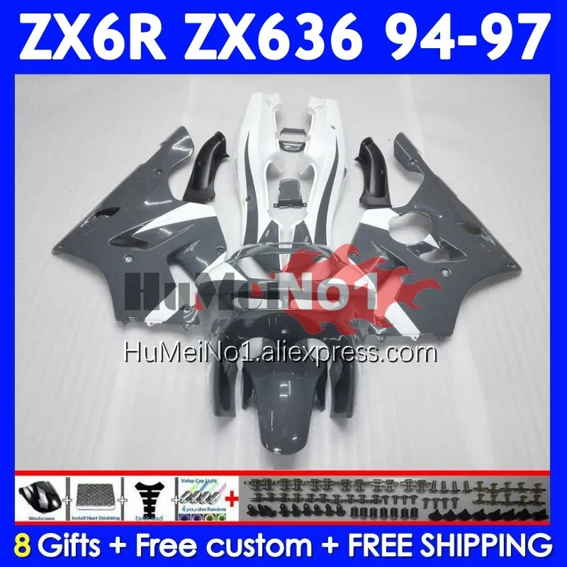 Kit For KAWASAKI NINJA ZX 6R 636 6 R ZX-636 ZX-6R 201No.11 ZX636 grey white ZX6R 94 95 96 97 ZX600 1994 1995 1996 1997 Fairing