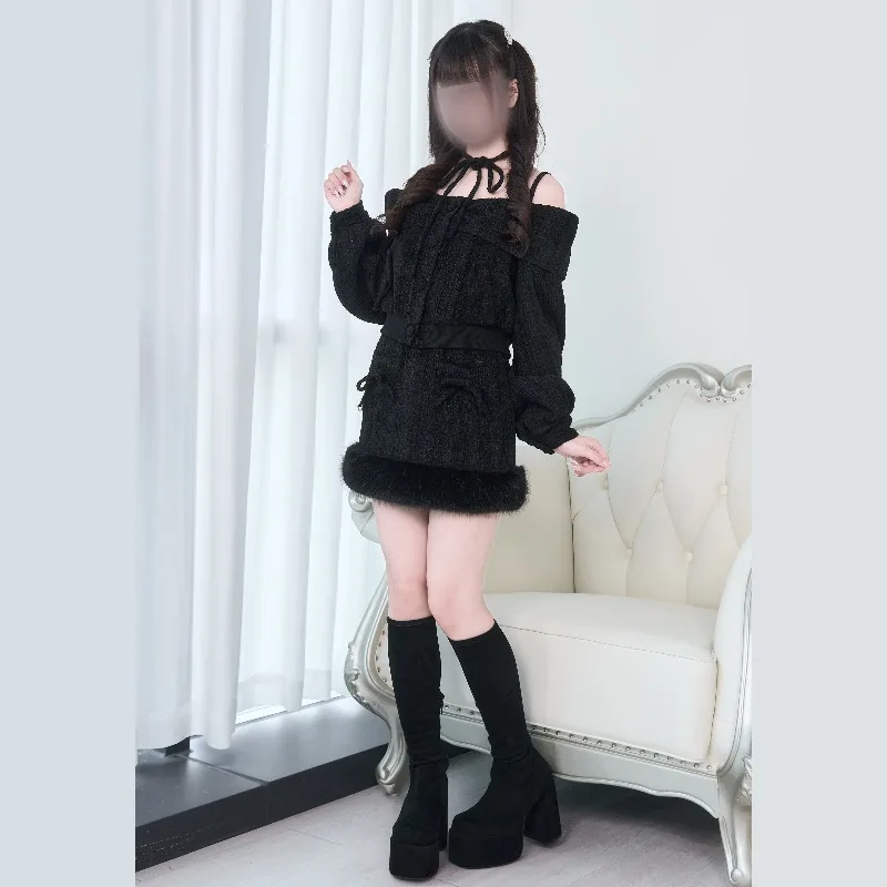 Japanisches Original-Lolita-Massenproduziertes süßes süßes Mädchen-Outfit im Puppenstil, schulterfreies, vielseitiges, verdicktes Set im Lolita-Stil