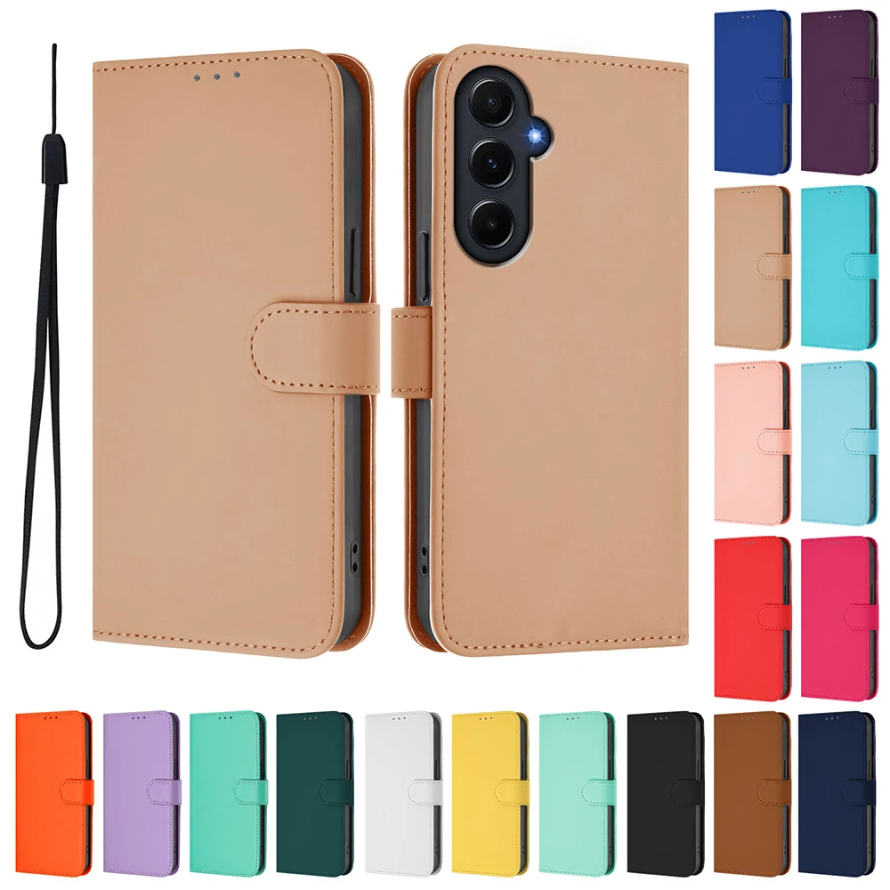 

Solid Color Wallet Case for Samsung Galaxy A22 A30S A32 A42 A50 A51 A52 A70 A71 A72 A73 Kickstand Card Holder Strap Phone Cover