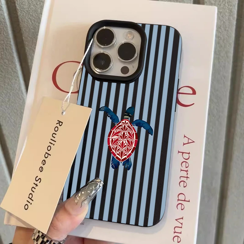 Coque de protection minimaliste bleue à rayures tortue pour iPhone 17 16 15 Pro 14 Plus 13 12 11 Pro Max X XR XS MAX 17 Air 16E