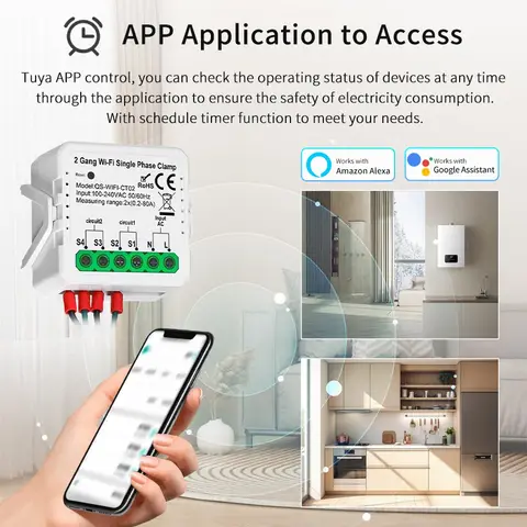 Tuya Smart WiFi Solenergimätare 80A Med Klämma Dubbelriktad App Monitor Export Import Ström 110-240V Strömsensor 6 best sales solenergimätare DC wifi - №5