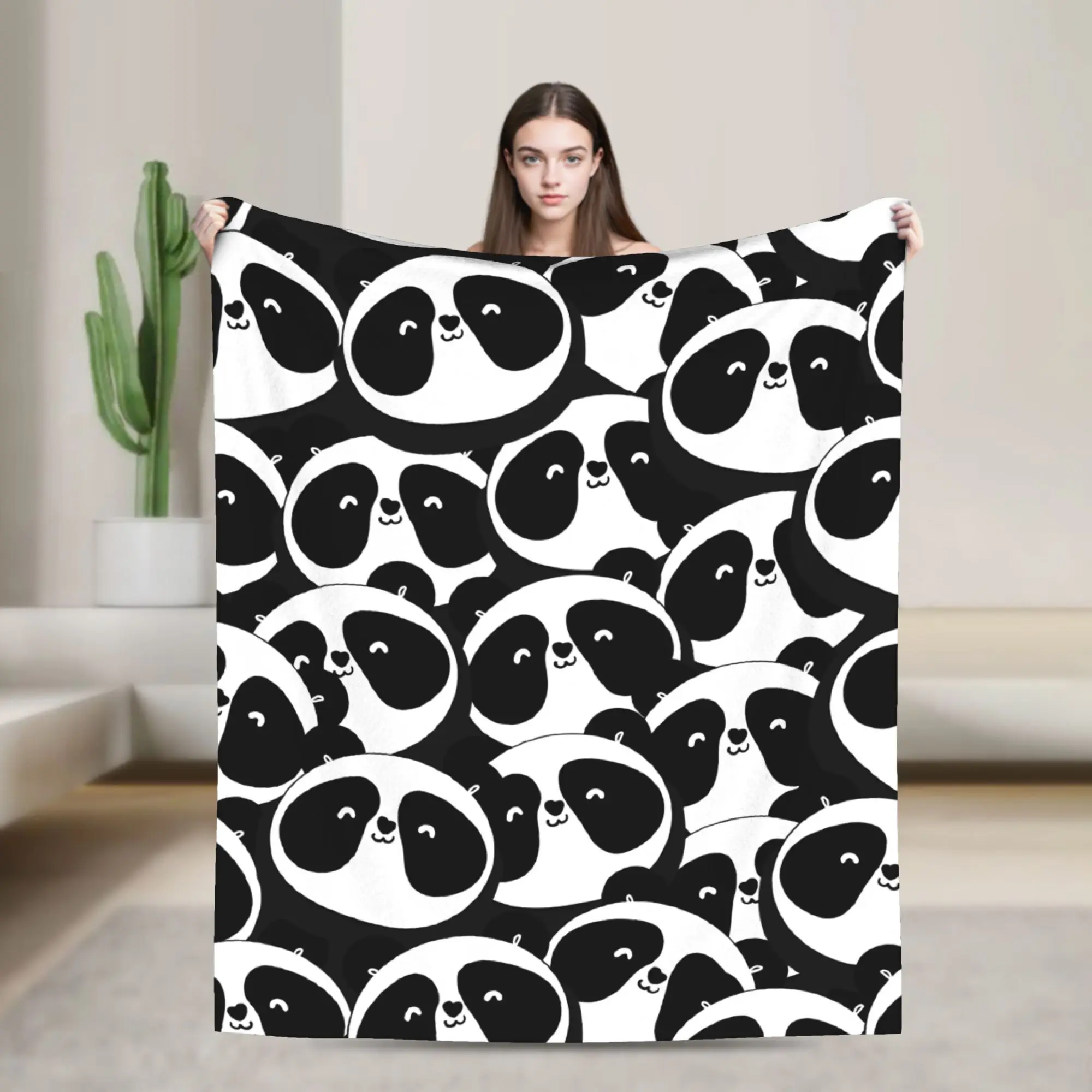 Cute Panda Blankets Velvet Summer Air Conditioning Animal Cartoon Multi-function Warm Throw Blankets for Bed Bedroom Rug Piece
