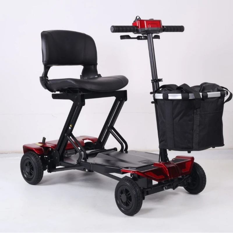 Automatycznie składana, lekka, rozkładana wózka inwalidzki elektryczny dla seniorów, czterokołowy.