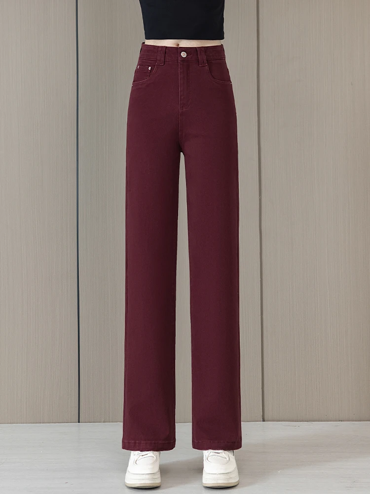 

Джинсы Ankela с высокой талией, прямые, женские, весна-осень, свободные, утягивающие, повседневные, узкие, широкие брюки, красные