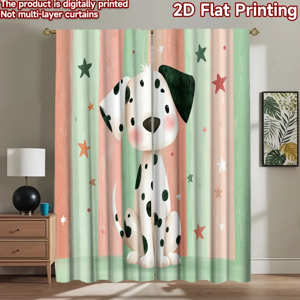 2D flat printing 2pcs Window Curtains Cute Dalmatian Dog Stars Digital Printed Polyester Drapes Party Decorations Use for All