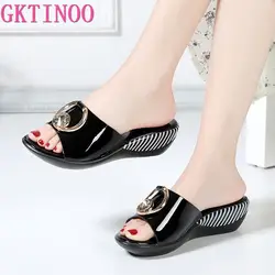 GKTINOO 2026 Summer Platform Flip Flops Fashion Beach Shoes Woman Anti-slip Genuine Leather Sandals Women Slippers Shoe
