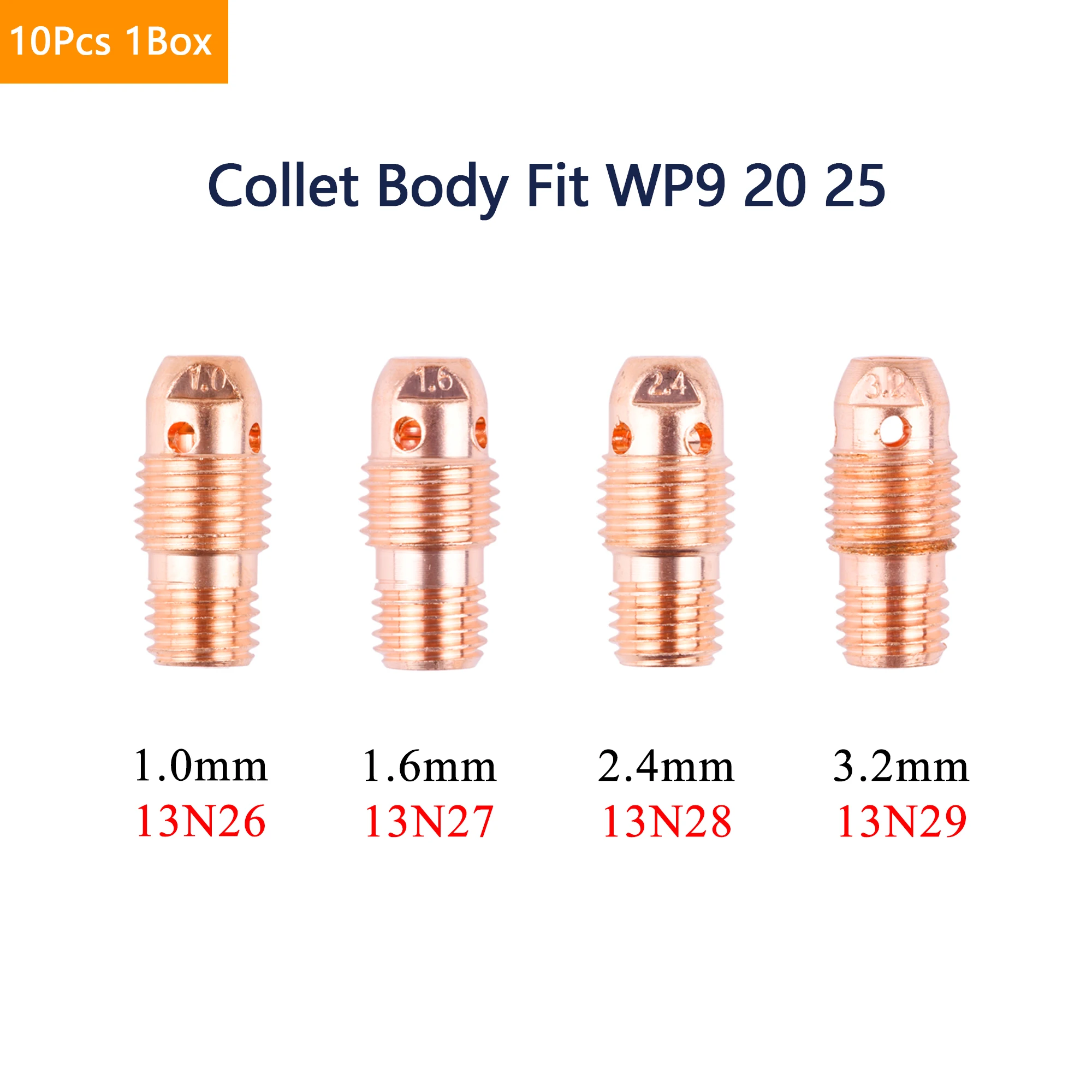 

5/10PCS 1.0/1.6/2.4/3.2mm TIG Collet Bodies 13N26 13N27 13N28 13N29 For TIG WP9 WP20 WP25 Welding Torch Accessories