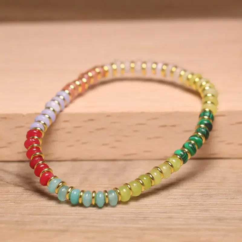 East-Meets-West Abacus Stone Bracelet - Yellow/Red Aventurine & Malachite Beads for Boho Chic and Unique Healing Jewelry - view 3