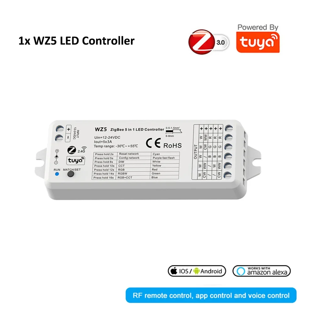 WZ5 RGB LED Lights Controller, Smart APP , RGB Music Sync LED Controller, 2.4G RF Remote Led Strip Lights Mini Controller