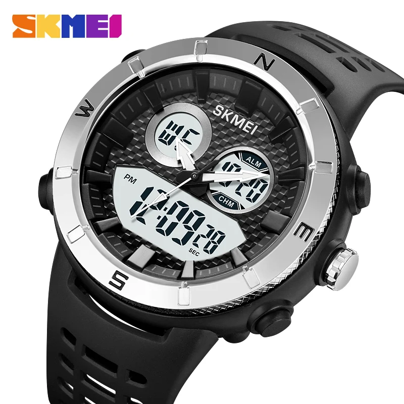 SKMEI New Men's Digital Watches 2 Time Back Light Sport Watch Mens Waterproof Stopwatch Alarm Wristwatches Clock Reloj Hombre