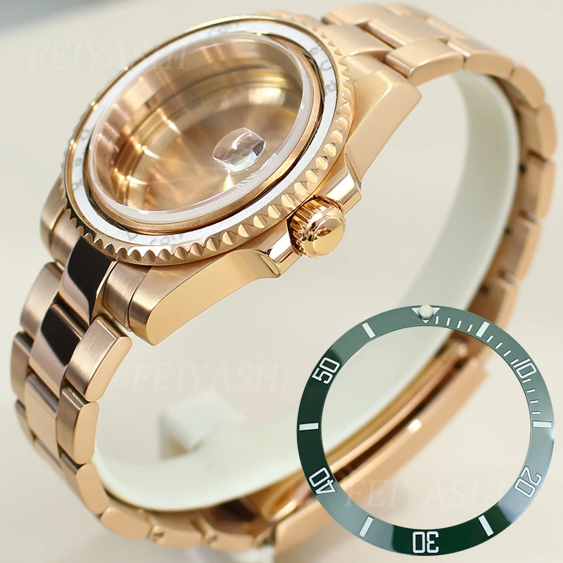 Rose caso relógio de ouro com Glide fecho de bloqueio, pulseira sólida, movimento, Seiko, NH35, NH34, NH36, 38, Miyota 8215, ETA 2824, 28,5 milímetros Dial, 40 milímetros