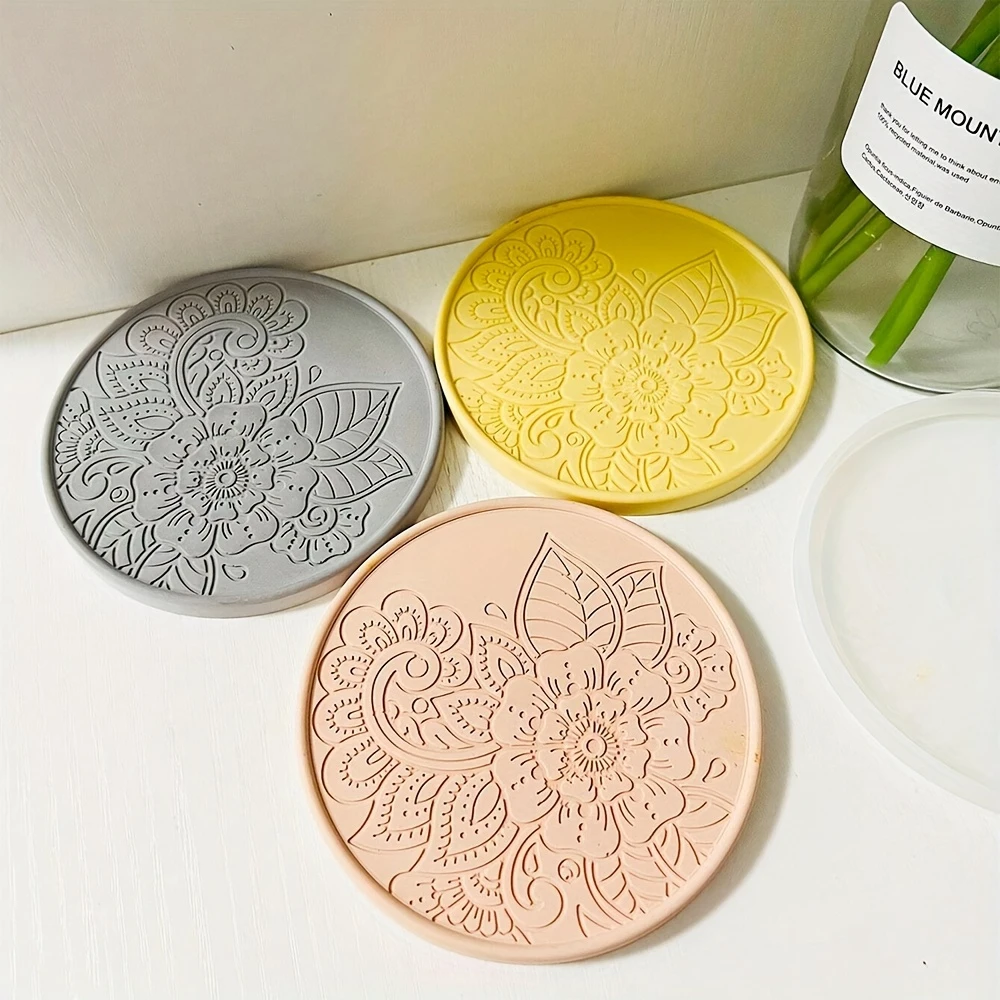 4 Stück runde Mandala-Blumen-Untersetzer Silikonform für Harzgießen, DIY-Beton-Isoliermatte
