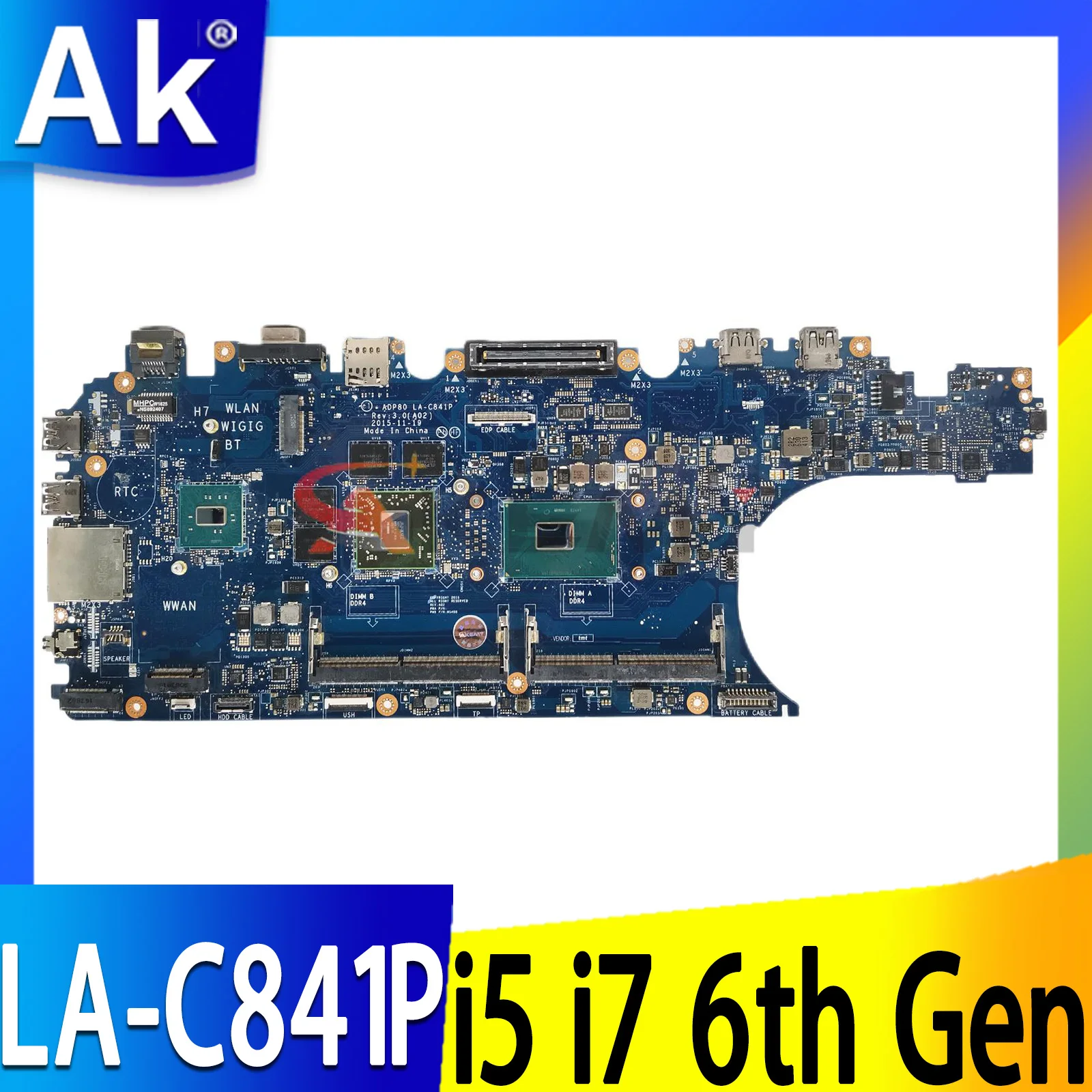 For Dell Precision 15 3510 Laptop Motherboard LA-C841P CN-03MCRF 0HX41 3MCRF With E3-1505M i5 i7-6th Gen V2G Tested OK