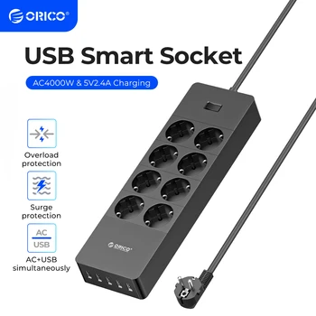 ORICO power strip extension cord with electrical outlets for home office with USB ports surge protector smart network filter