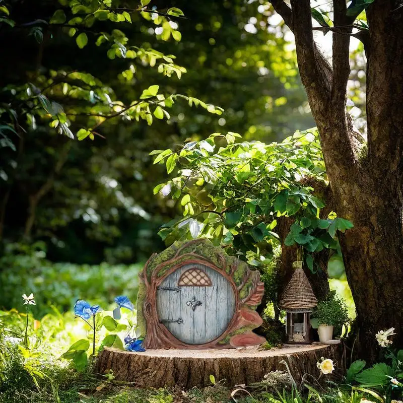 Fairy Gnome Door Wooden Miniature Outdoor Garden Tree Door Exquisite Detail Fairy Door Decoration For Garden Courtyard Farm Lawn