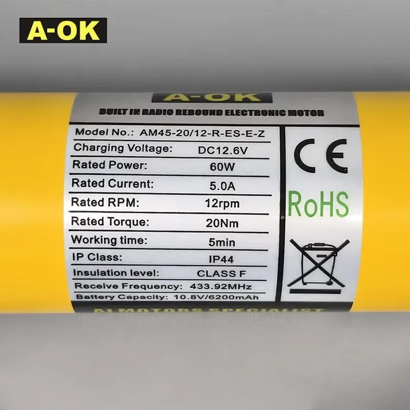 for A-OK AM45-20/12-R-ES-E-Z Zigbee Built-in Lithium Battery Motorized Roller Blinds Shutter 45mm Tubular Motor