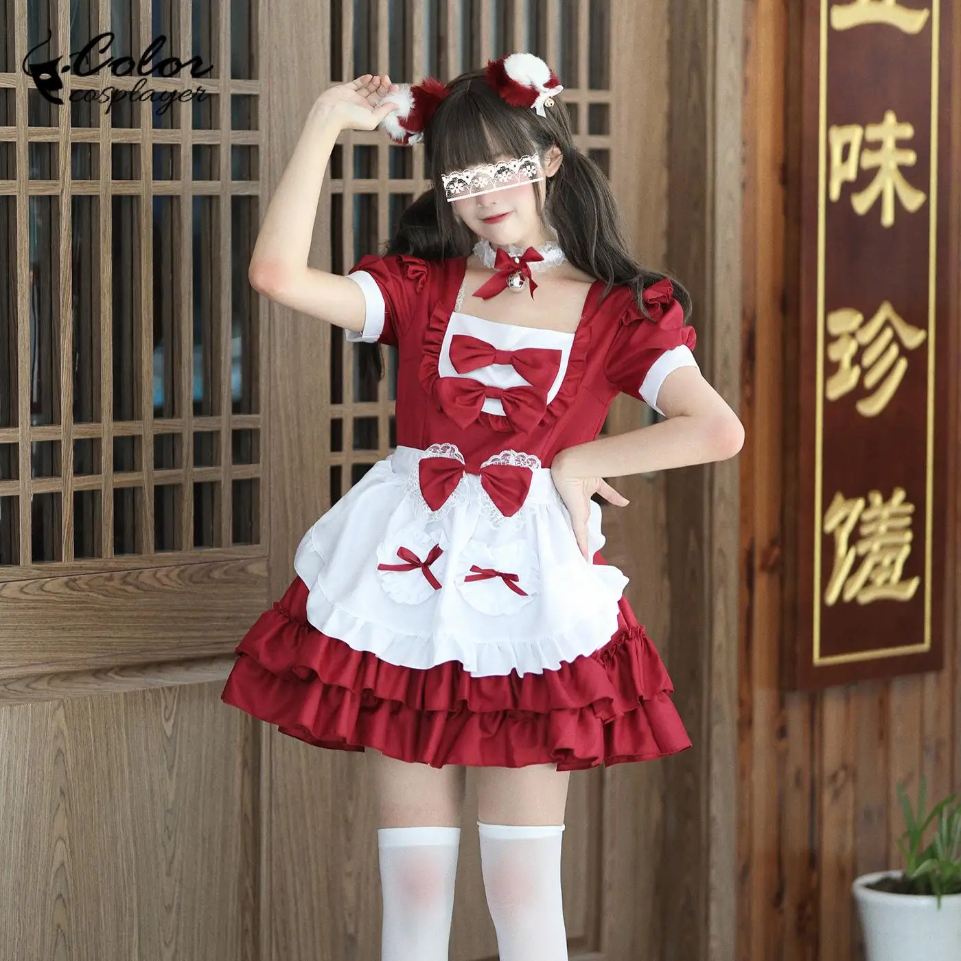 Fato de empregada, Traje vermelho Lolita, Cosplay servo, Uniforme Garçom, Roupa Fantasia, Cor, Ano Novo, Adulto