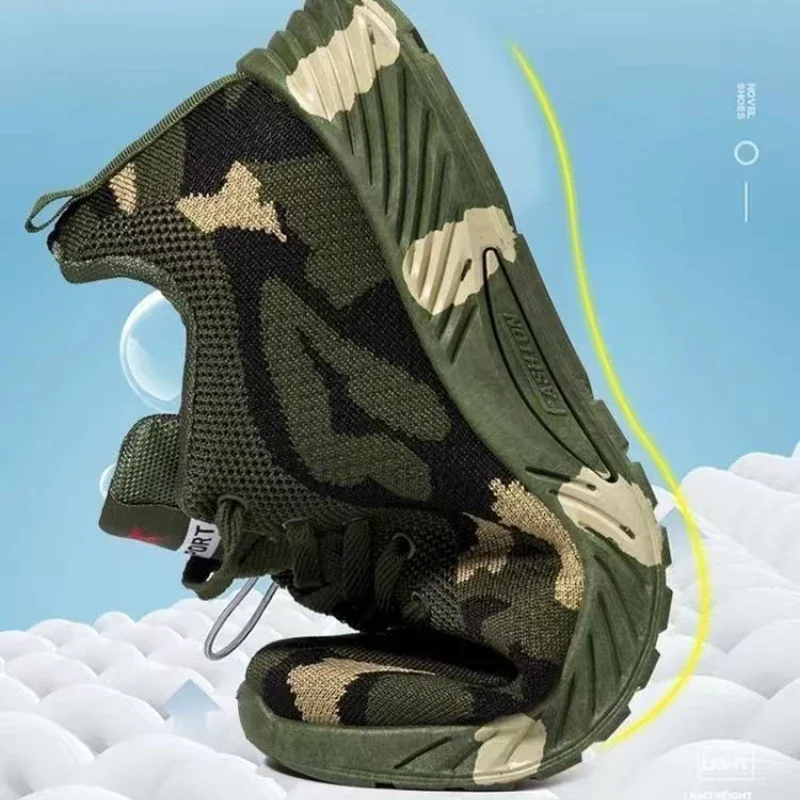 Zapatillas de deporte de camuflaje de malla para hombre, zapatos informales resistentes al desgaste para hombre, zapatos de Tenis antideslizantes, zapatos planos de trabajo para montañismo al aire libre