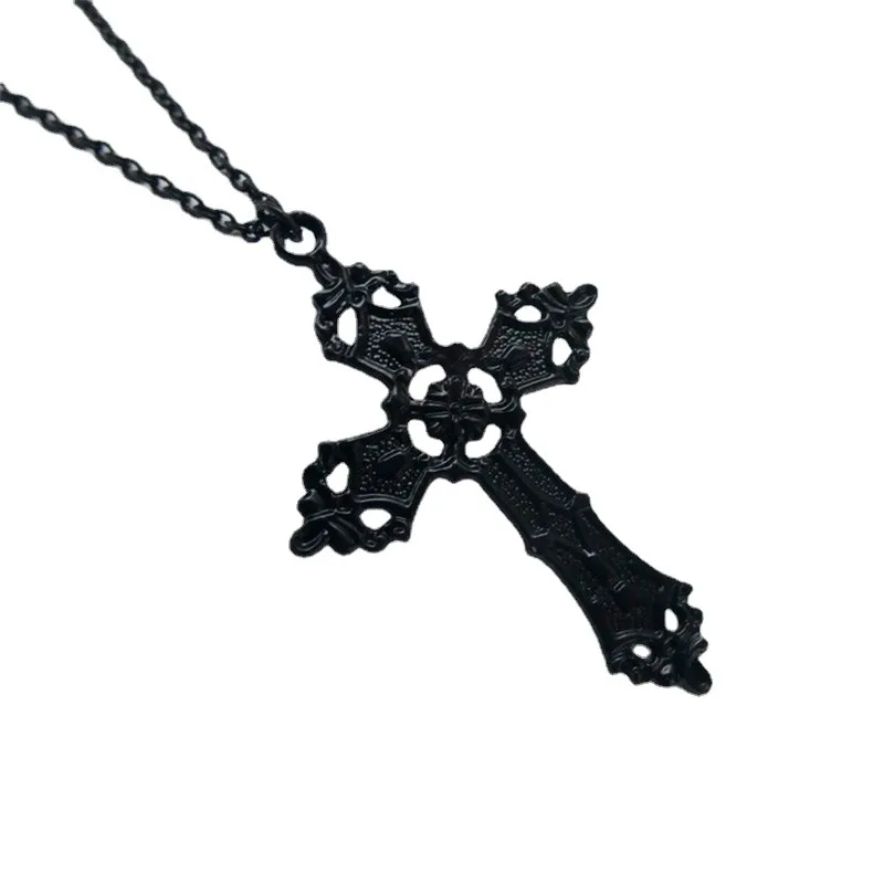 Large black cross necklace, Gothic cross jewelry for men's and women's parkour