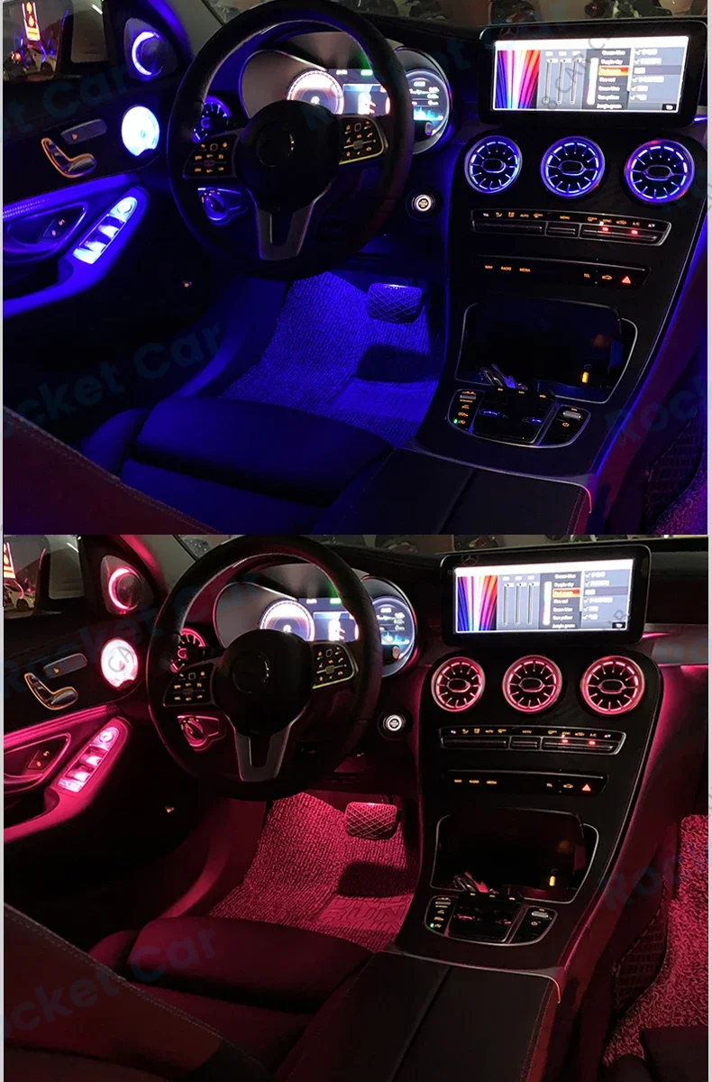 64 farben LED Turbine Vents Umgebungs Licht Für Mercedes Benz W205 X253 GLC Coupe C43 C63s Auto Lautsprecher Abdeckung dekorative Lampe Teil – Detail 6