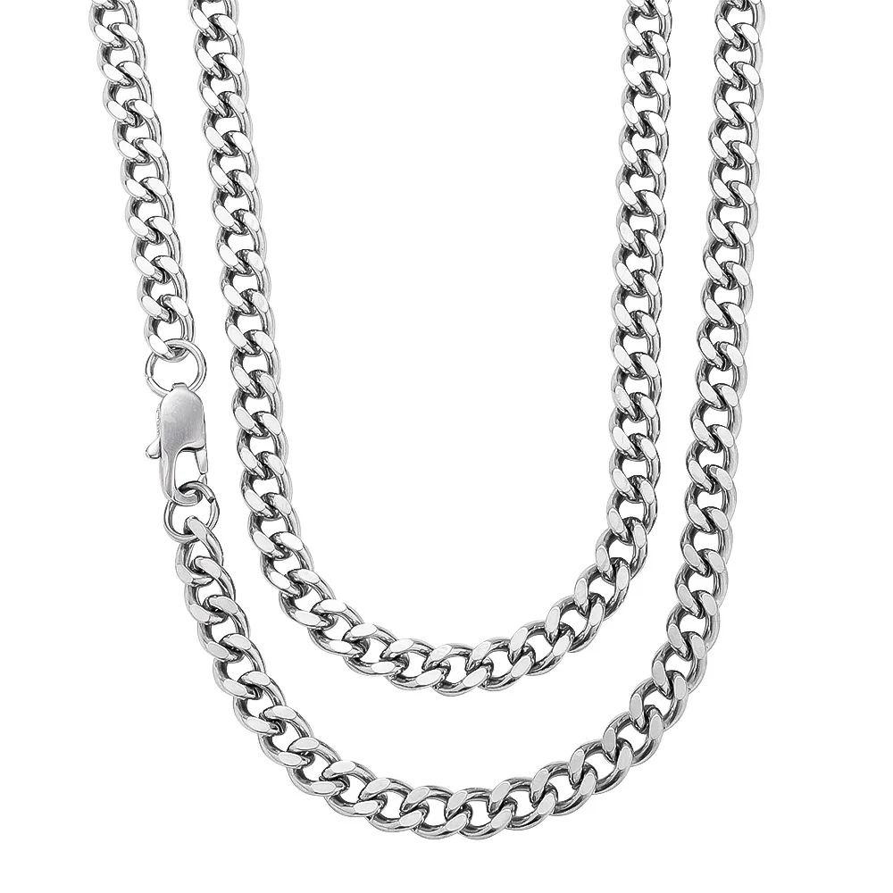 Basic Punk Stainless Steel 3,5,7mm Curb Cuban Necklaces Black Gold Color Link Chain Chokers Solid Metal