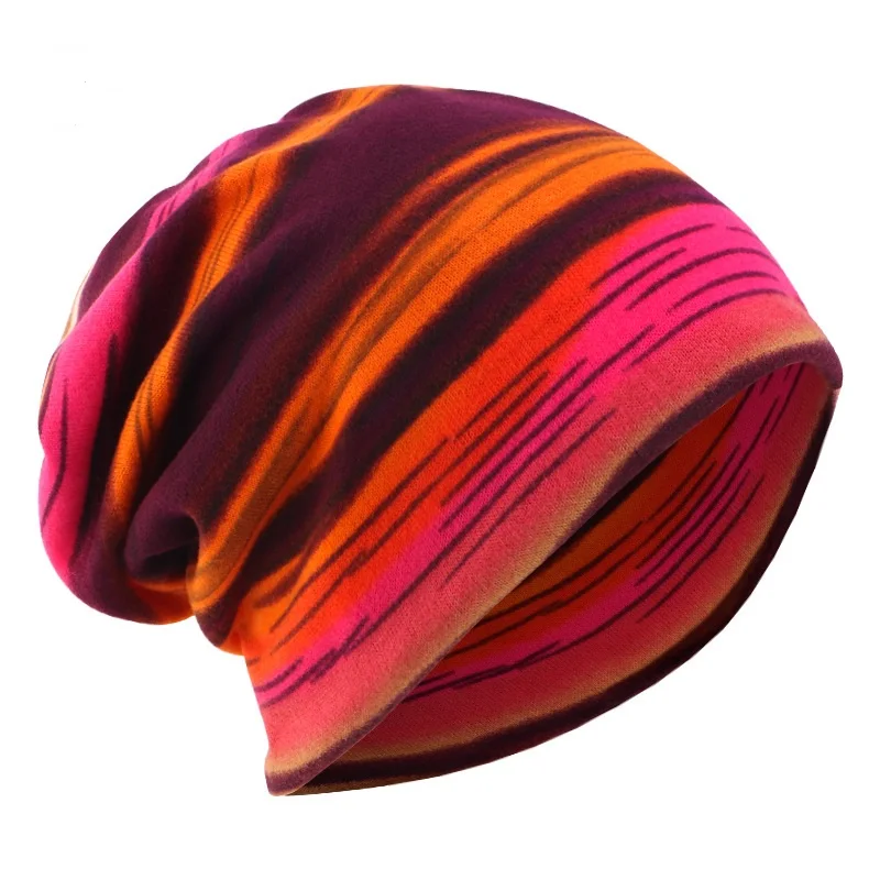 Spring  Autumn Early Winter Printed Rainbow Color Double Windproof Keepwarm Cap Skullies&Beanies