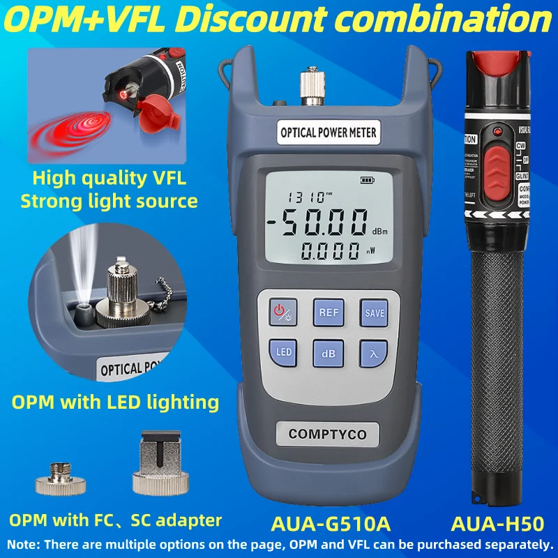 FTTH Fiber Optic Cable Tester Tool Kit (Optional) Optical Power Meter(OPM -50~+26dBm)&Visual Fault Locator(50/1/10/20/30mw VFL)