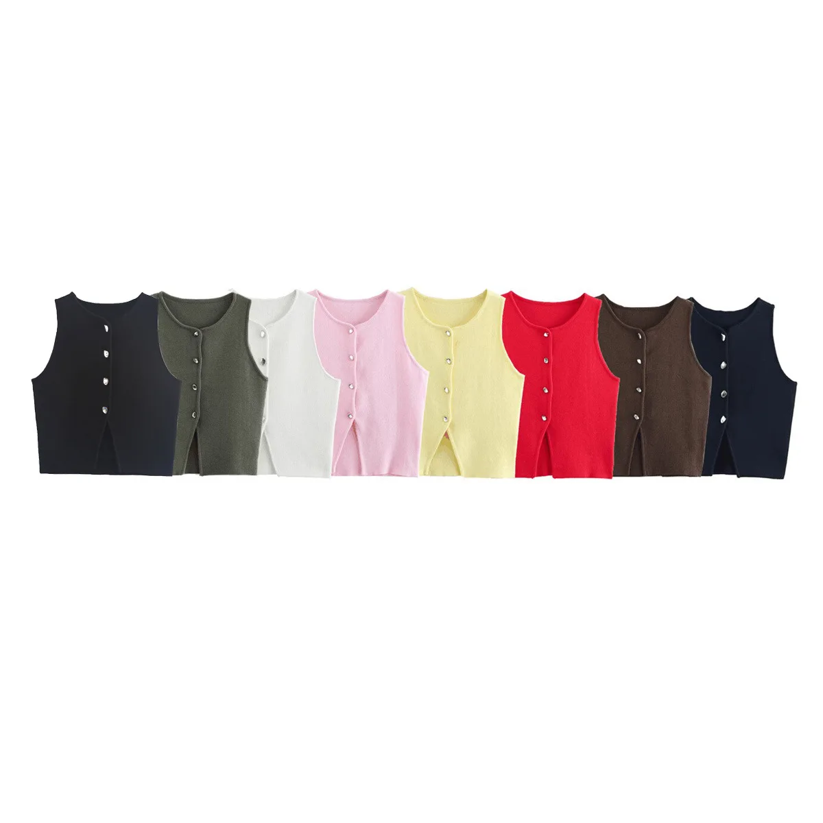 

2025 Female Sweater Vest Cropped Knit Vest Woman Sleeveless White Blue Vest Women Autumn Button Slim Yellow Pink Knitted Vests