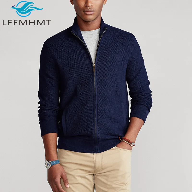 

8503 Men Cotton High Neck Zipper Knitted Sweater Solid Color Slim Fit Cardigan Winter Business Casual Soft Comfortable Knitwear