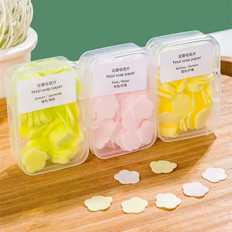 Travel Disposable Mini Petal Soap Paper Children Washing Hand Soap Paper Outdoor Portable Flower-shaped Handwash Soap Flakes