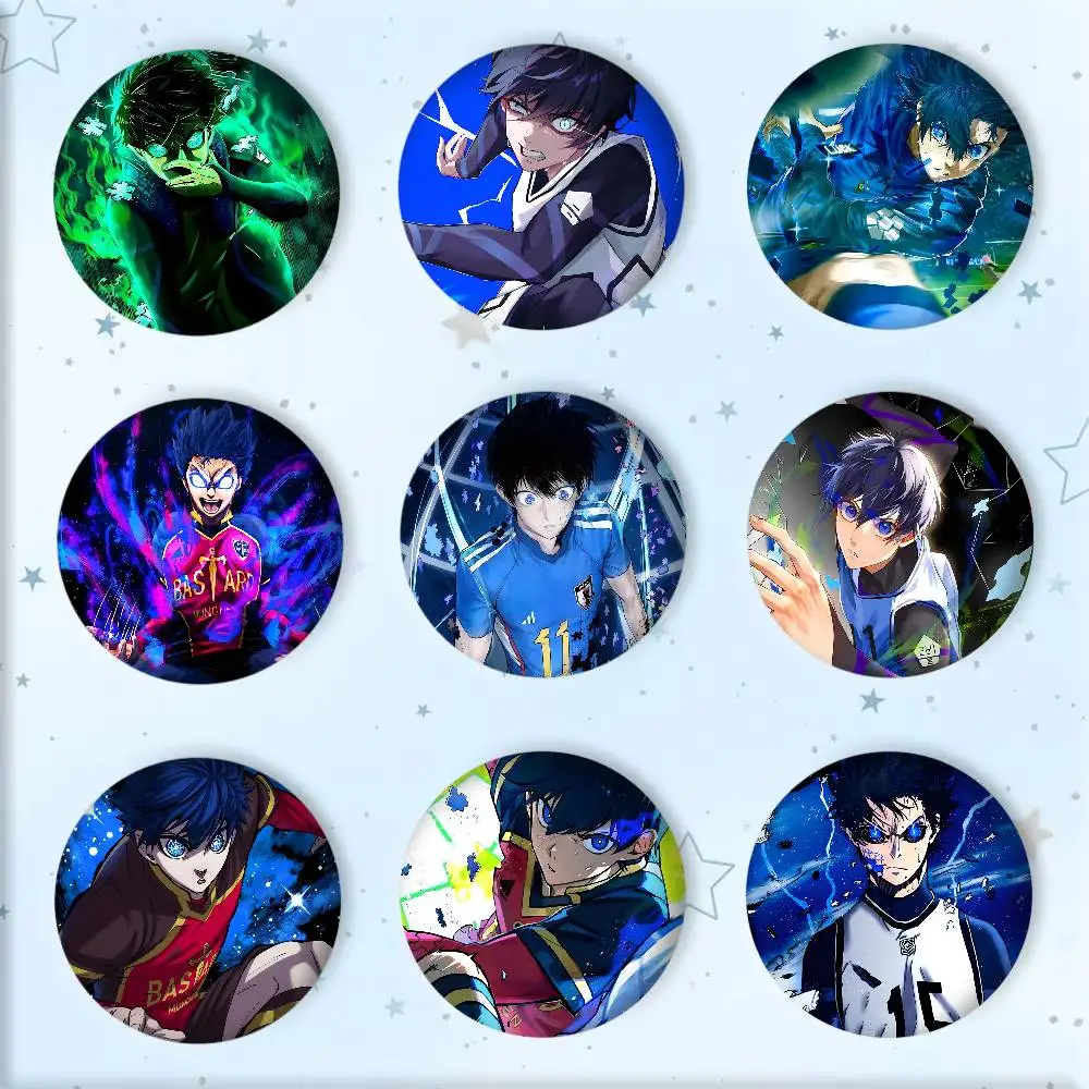 Hot Japanese Anime B-Blue Lock Isagi Yoichi Badge Tinplate Round Laser Brooch Clothes Backpack Accessories Lapel