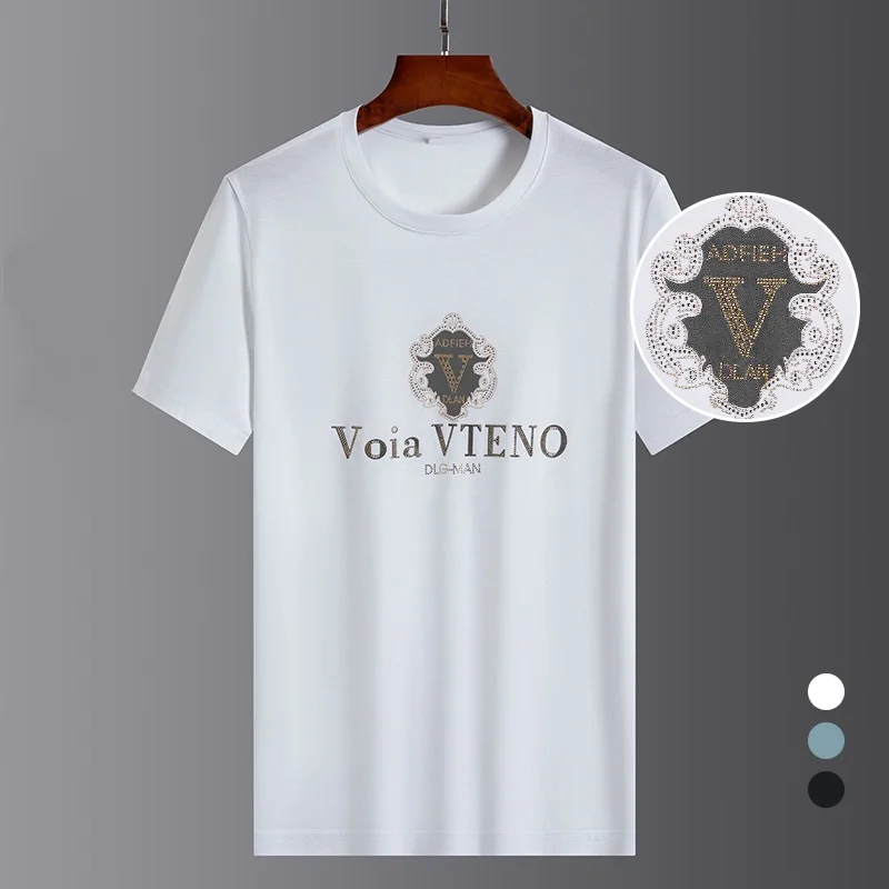 

round High neck quality fashion printed short sleeve t-shirt men's 2023 summer ice silk breathable half sleeve casual men's top