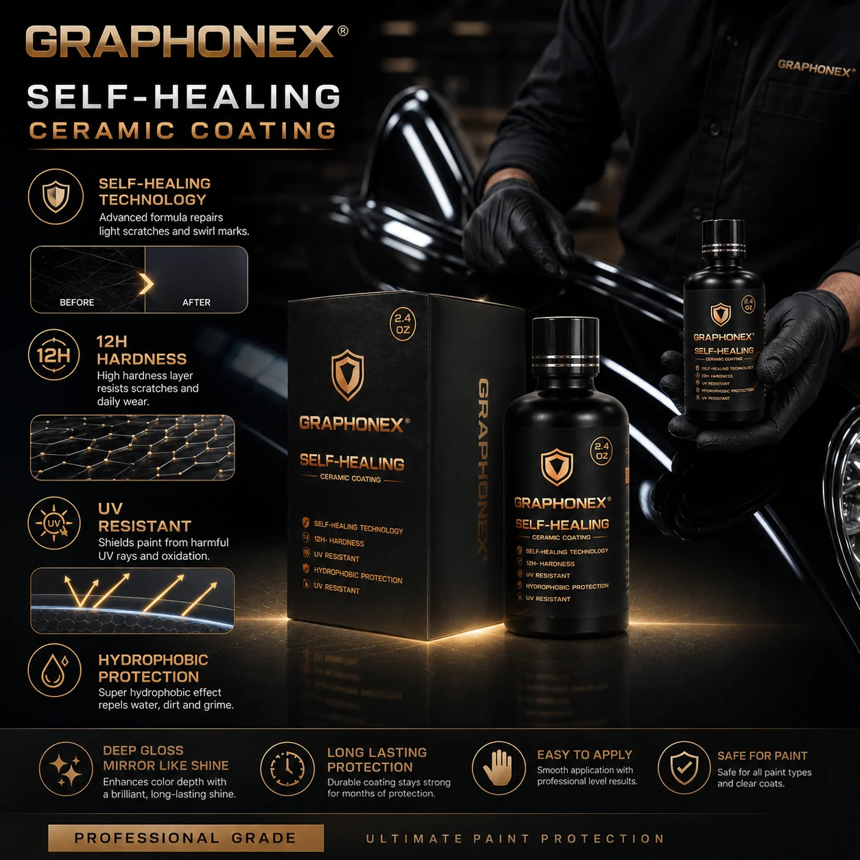2026 Self Healing Ceramic Coating  with Self Healing and UV Track Technology Car Detailing Professionals 10+ Years of Protection
