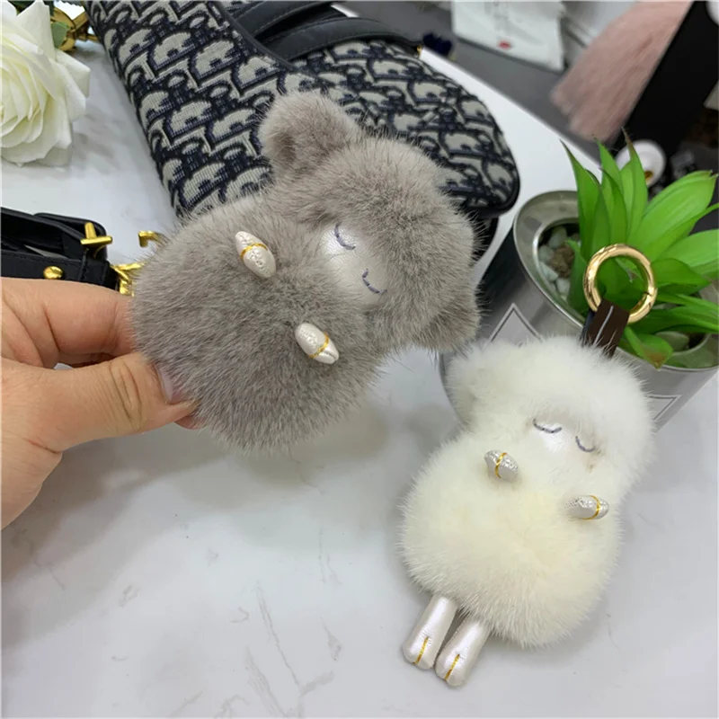 New Wool Luxury Women's Lamd Doll Keychain Bag Fluffy Bag Chaeming Keychain Luxury Car Jewelry Pendant