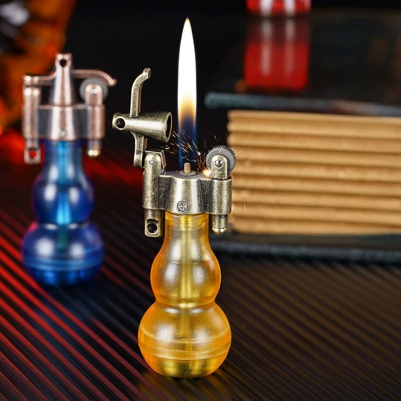

New Classic Retro Gourd Grinding Wheel Lighter Transparent Visible Window Inflatable Portable Outdoor Pendant Lighter Gift