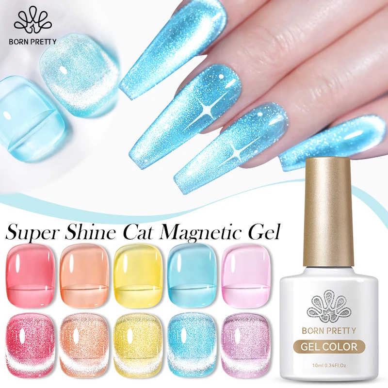 BORN PRETTY Super Shine Cat Magnetic UV Nail Gel Nail Polish Sparkling Silver Semi Permanent Nails 10ml Need Magnet Stick