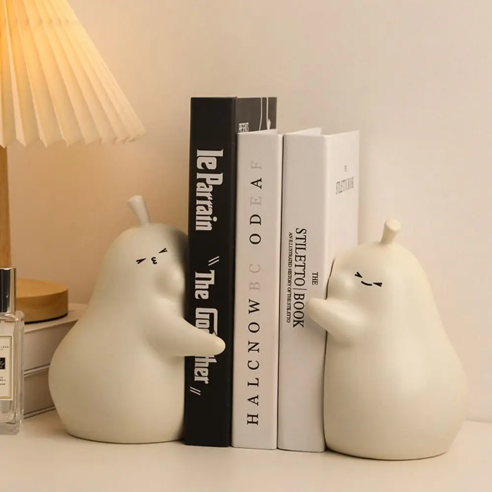 

2pcs Crafts Ceramic Hug Pear Book Stand Cute Creative Book Holder Modern Multi-Functional Miniatures Figurine Bookshelf