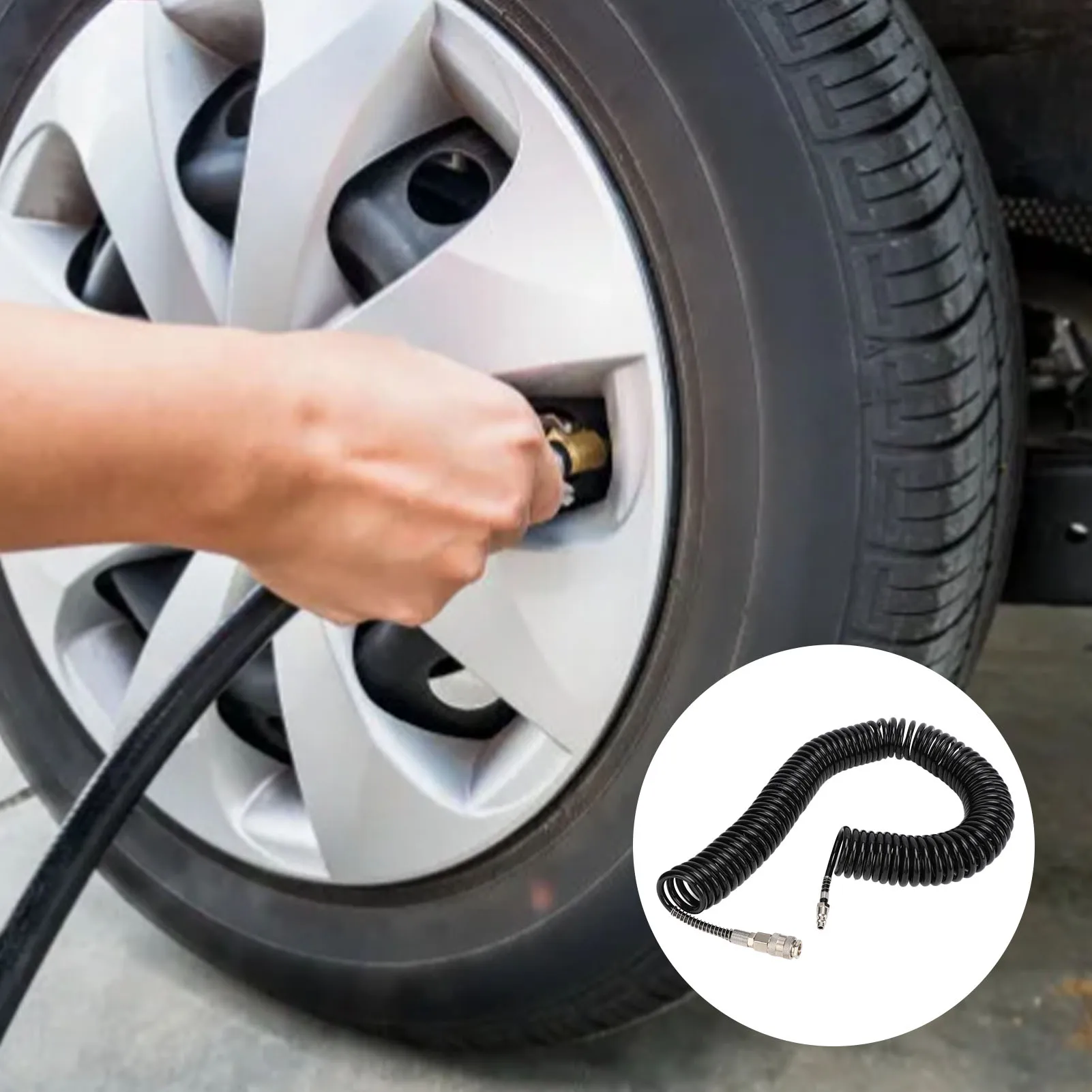 

Воздушный шланг с возвратной пружиной, 12 м, устойчивый к запутыванию шланг с отдачей воздушного компрессора с ограничителем изгиба для воздушного насоса с воздушной пылью